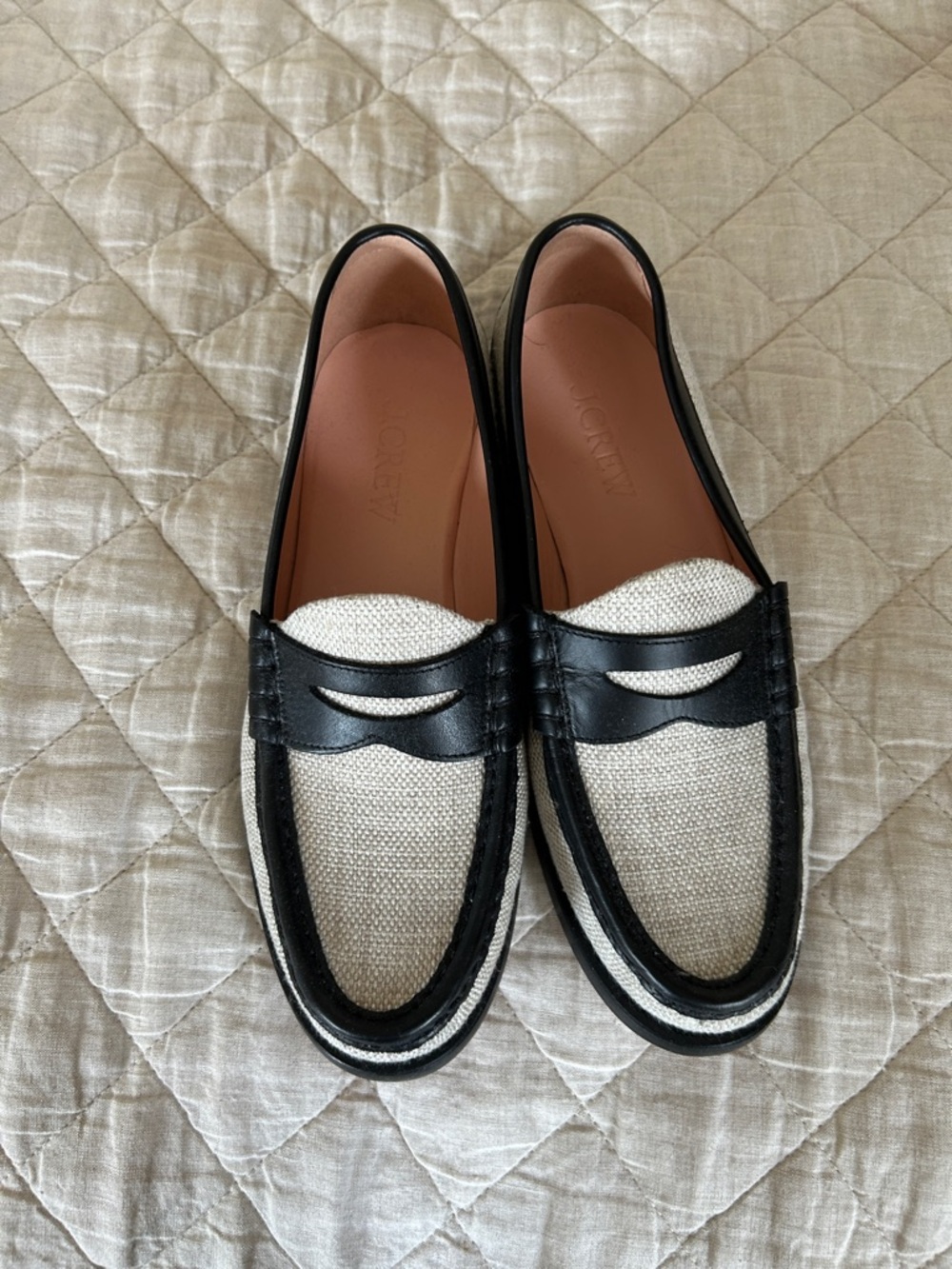J. Crew Black and Cream Penny Loafers